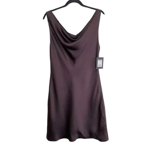 Norma Kamali Chocolate Brown Satin Mini Drape Dress Sz Large NWT - Picture 4 of 10